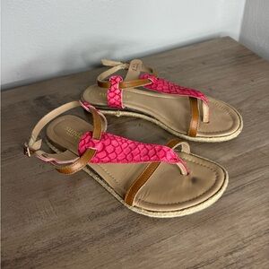 Sundance Leather Strappy Sandals Pink Snake Skin Size 37